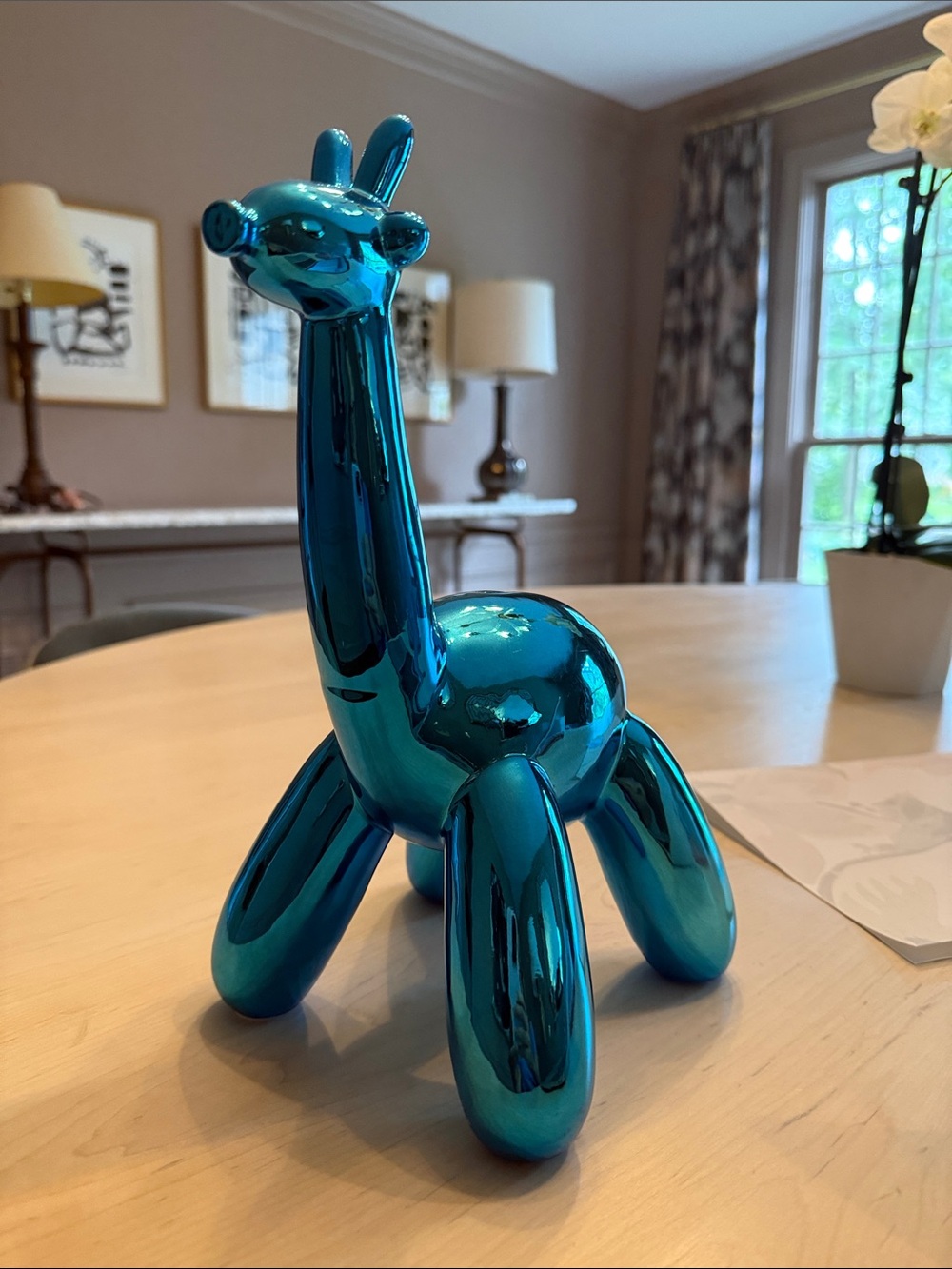 Metallic Teal Giraffe Sculpture - Decorative Home Art